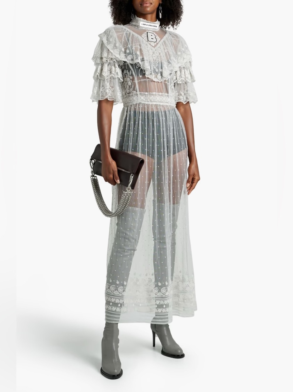 BURBERRY Ruffled Embroidered Swiss-dot tulle Maxi Dress Original Price $10,500